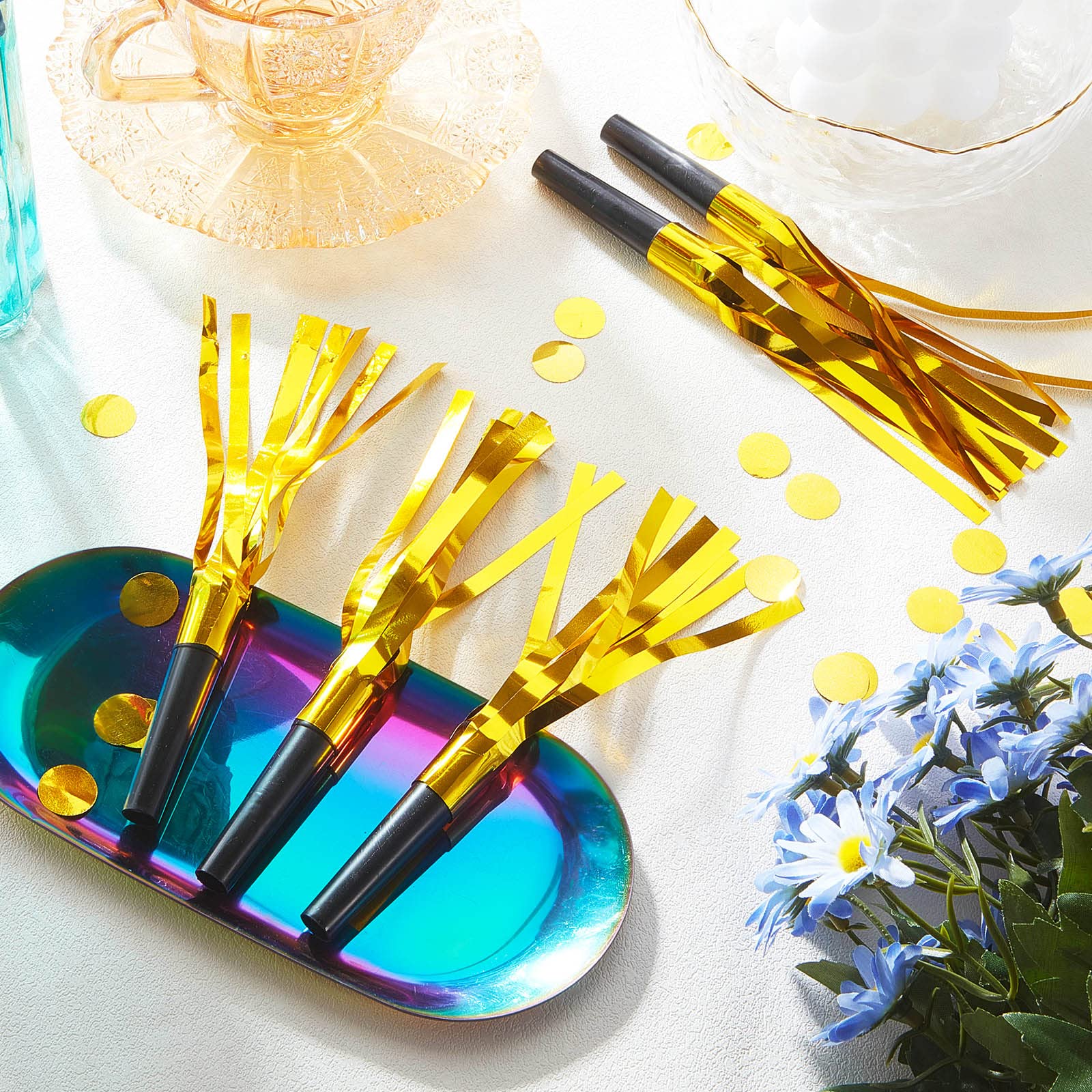 Lot De 48 Sifflets à Franges Pailletées - Pour Fêtes (anniversaire, Remise De Diplômes) - Enfants Et Adultes - Couleurs Assorties