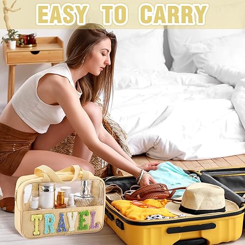 Miniatura 5 de Kacctyen Juego de 6 bolsas de maquillaje de chenilla con letras transparentes, bolsa de cosméticos impermeable de PVC y nailon, organizador de