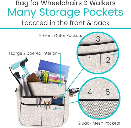 Vista 58 de Bolsa de transporte Vive para andador, universal, para accesorios de sillas de ruedas, andadores, andadores con ruedas y sillas de transporte, que