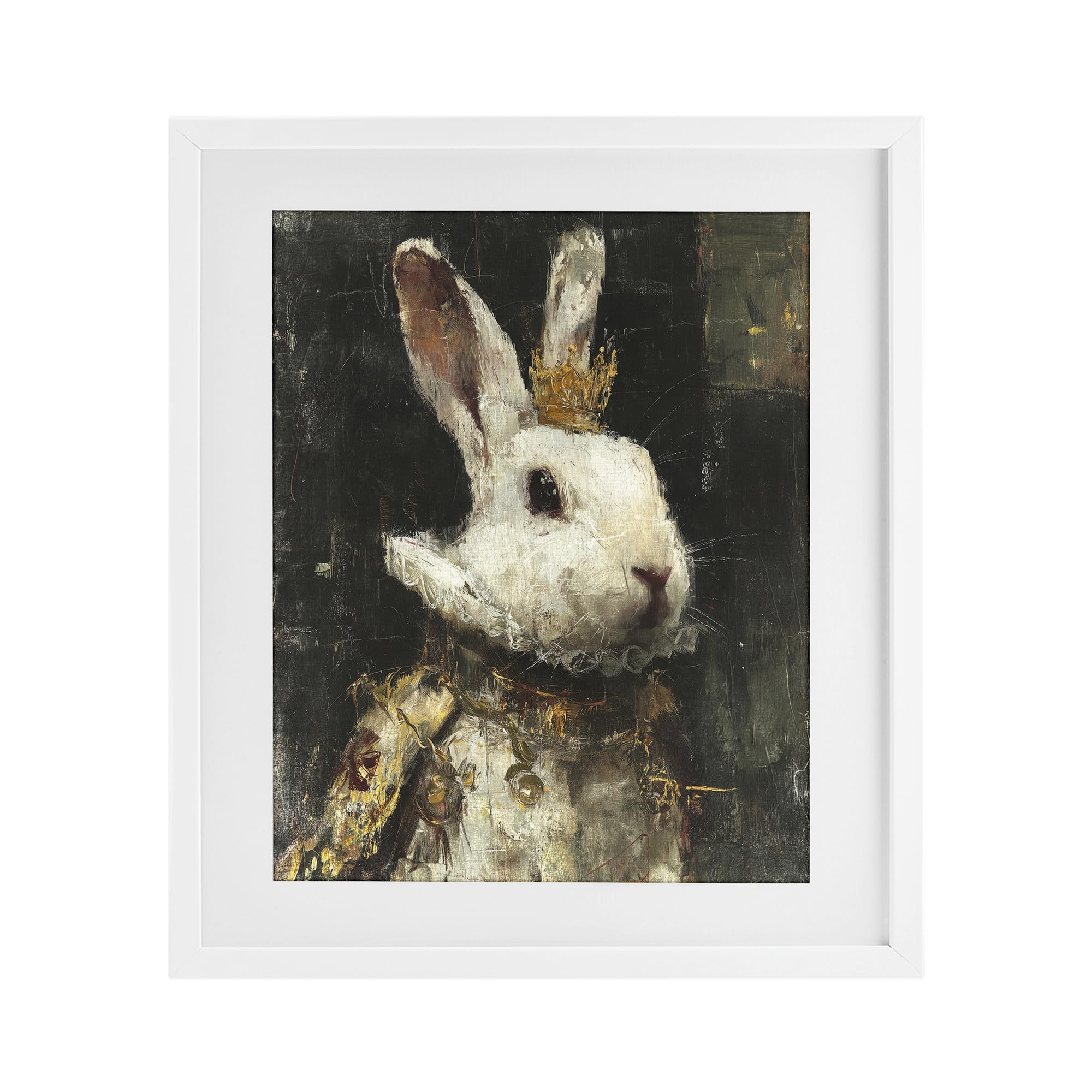 Stupell Industries Coastal White (Textured) 'Regal Hare Portrait'| Framed Print Under Glass