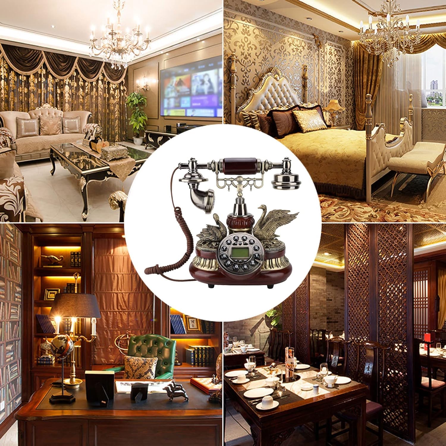 Vintage Wired Phone - LCD Screen and Caller ID, Antique Antique Fixed Phone for Home Office Hotel Decoration