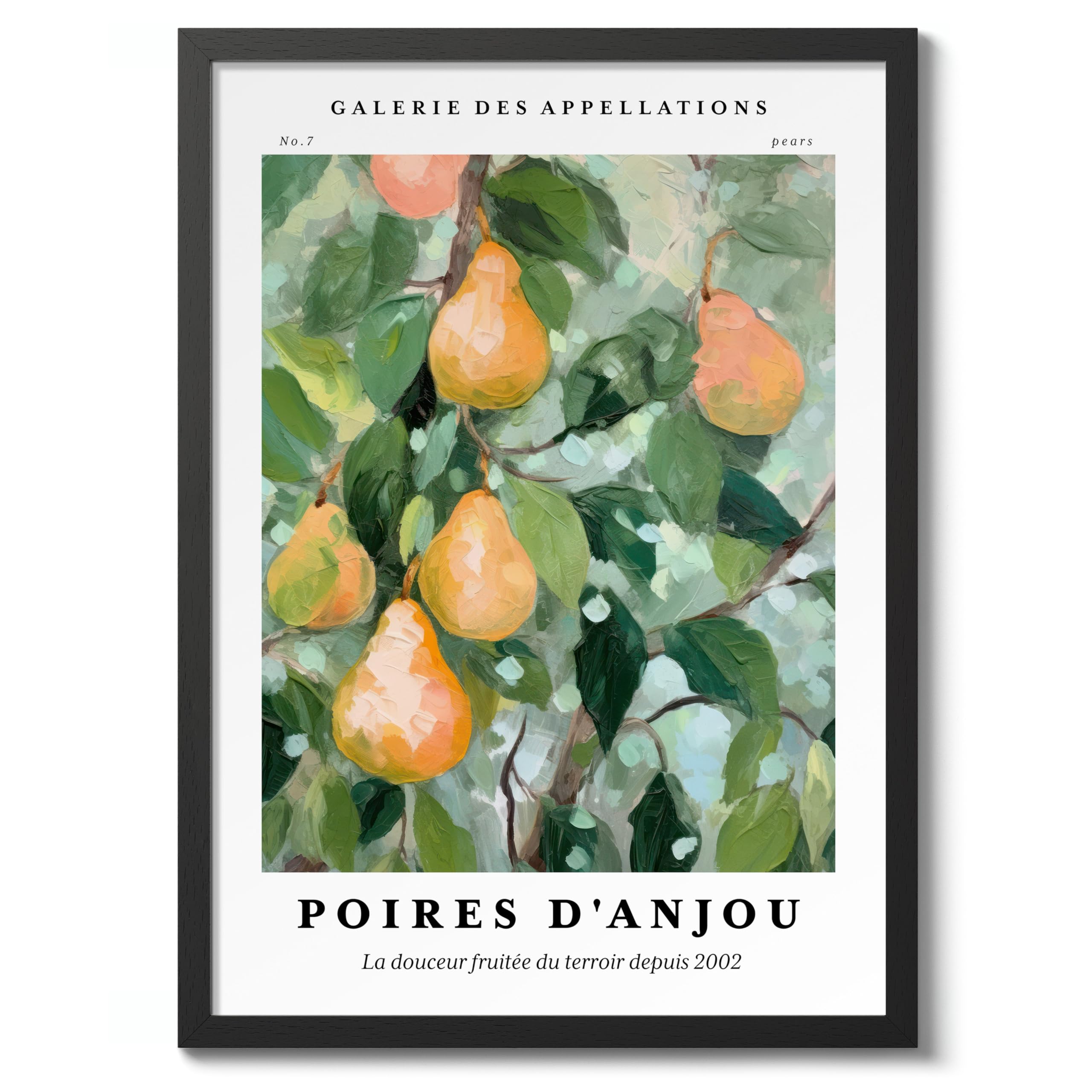 Pears - Anjou Minimalist Abstract Poster Colorful Floral Prints Aesthetic Painting Modern Bedroom Bathroom Wall Decor, Archival Matte, A5 (Black Frame) - 21x14.8cm
