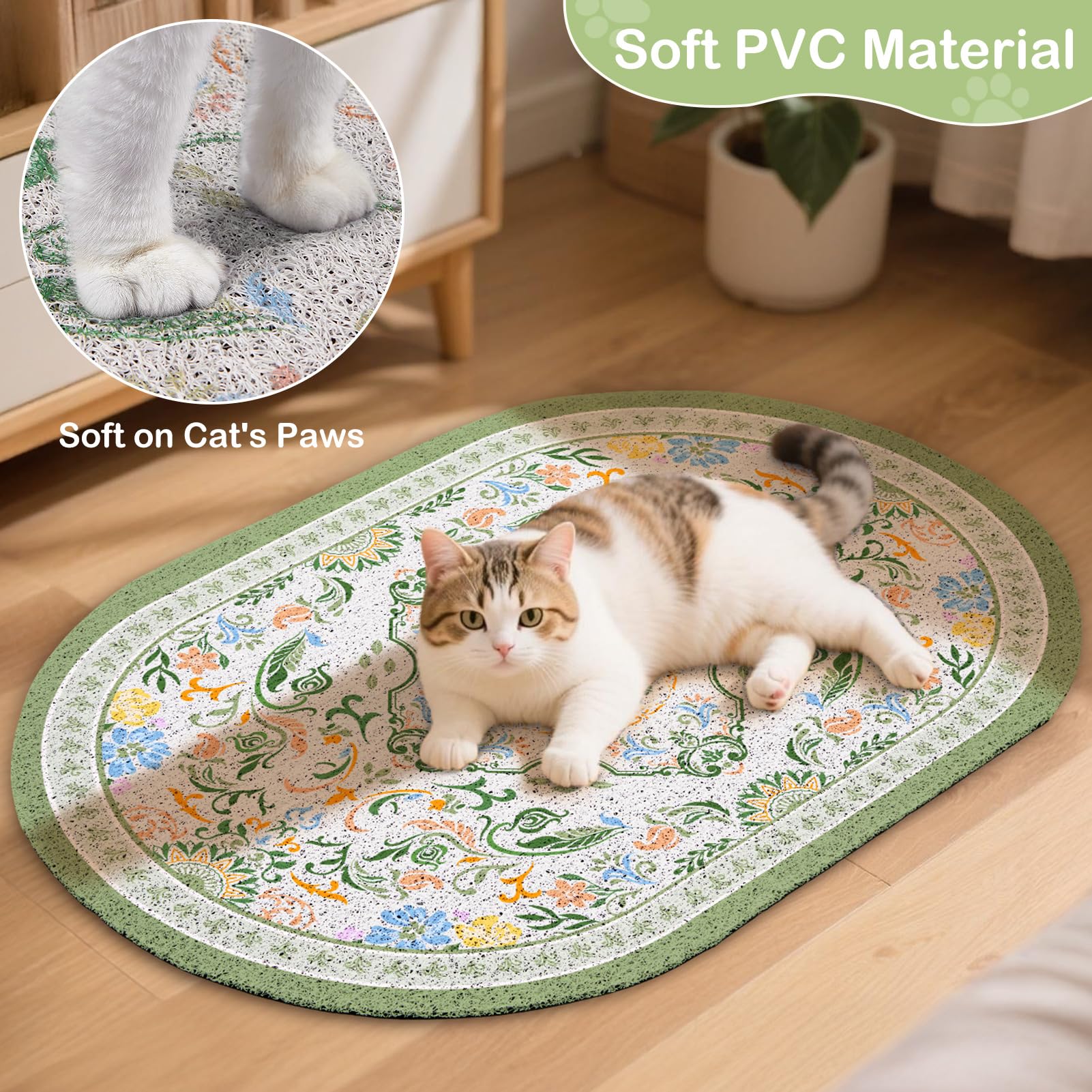 Bienbee Katzenklo Matte, Jumbo-Größe, 101,6 x 76,2 cm, Jumbo-Katzen-Matte mit rutschfester Unterseite, leicht zu reinigen, Katzenzubehör, Essentials für den Innenbereich, Kätzchen-Boden, Bohnengrün