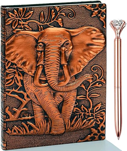 Cuaderno de escritura de diario de cuero vintage de elefante en 3D con juego de bolígrafos bloc de notas diario de cuero antiguo hecho a mano