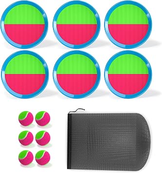 Toss and Catch Sticky Ball Game Set, Outdoor Beach Toys for Kids Adults | Portable outdoor yard beach playset, safe sticky ball design, fun interactive party game, Christmas birthday holiday gift
