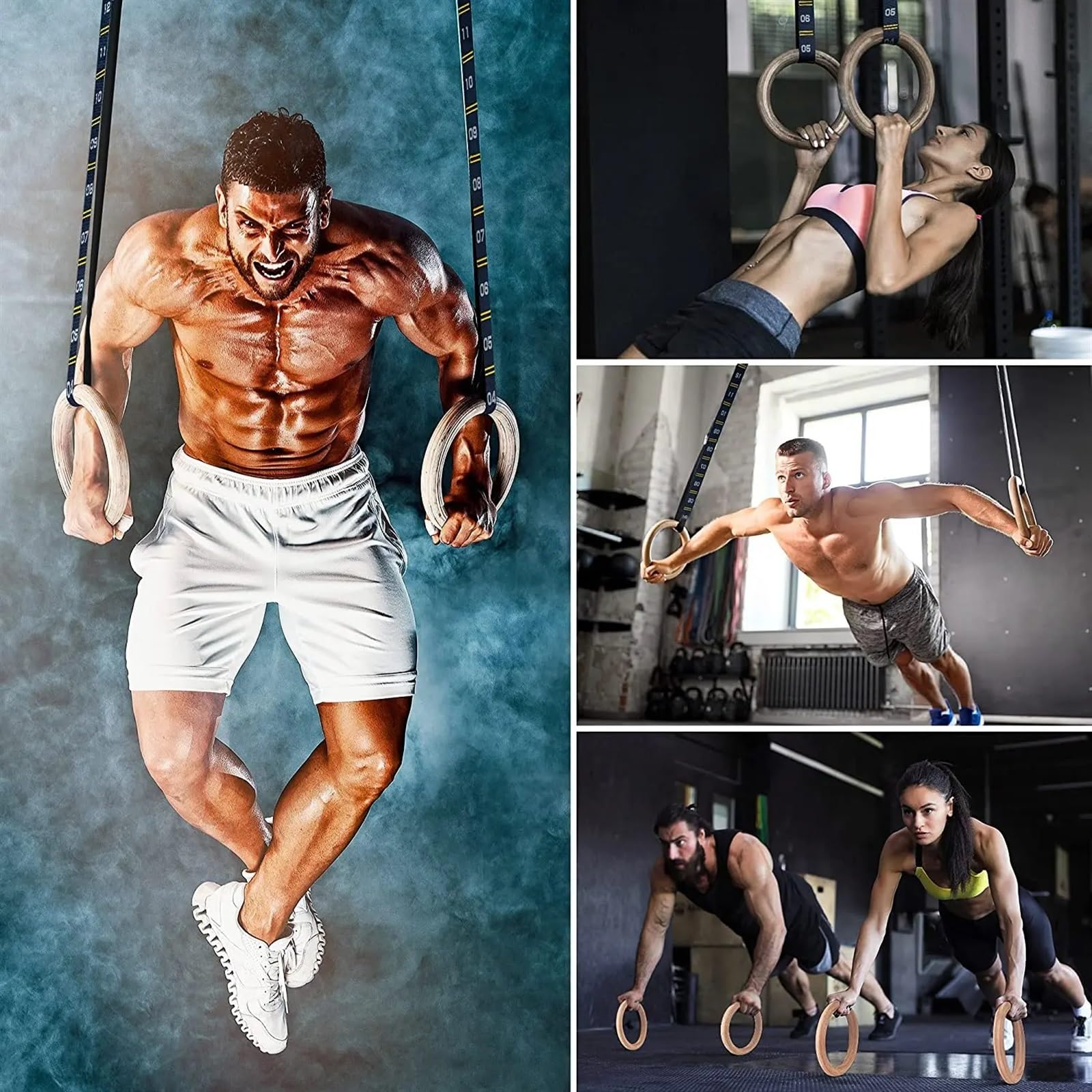 Anillas Gimnasia Anillos de Gimnasia de Madera de 28 mm/32 mm con Correas numéricas Ajustables Anillos Antideslizantes for dominadas for Entrenamiento(28MM)