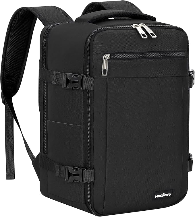 MOCOCITO Mochila Viaje Cabina Avion 40x20x25, Maletas de Viaje Cabina para Ryanair, Mochila Hombre Mujer Bolsa de Viaje Maletas Travel Backpack Equipaje de Mano Mochila Portatil, 20L (Negro Clásico)