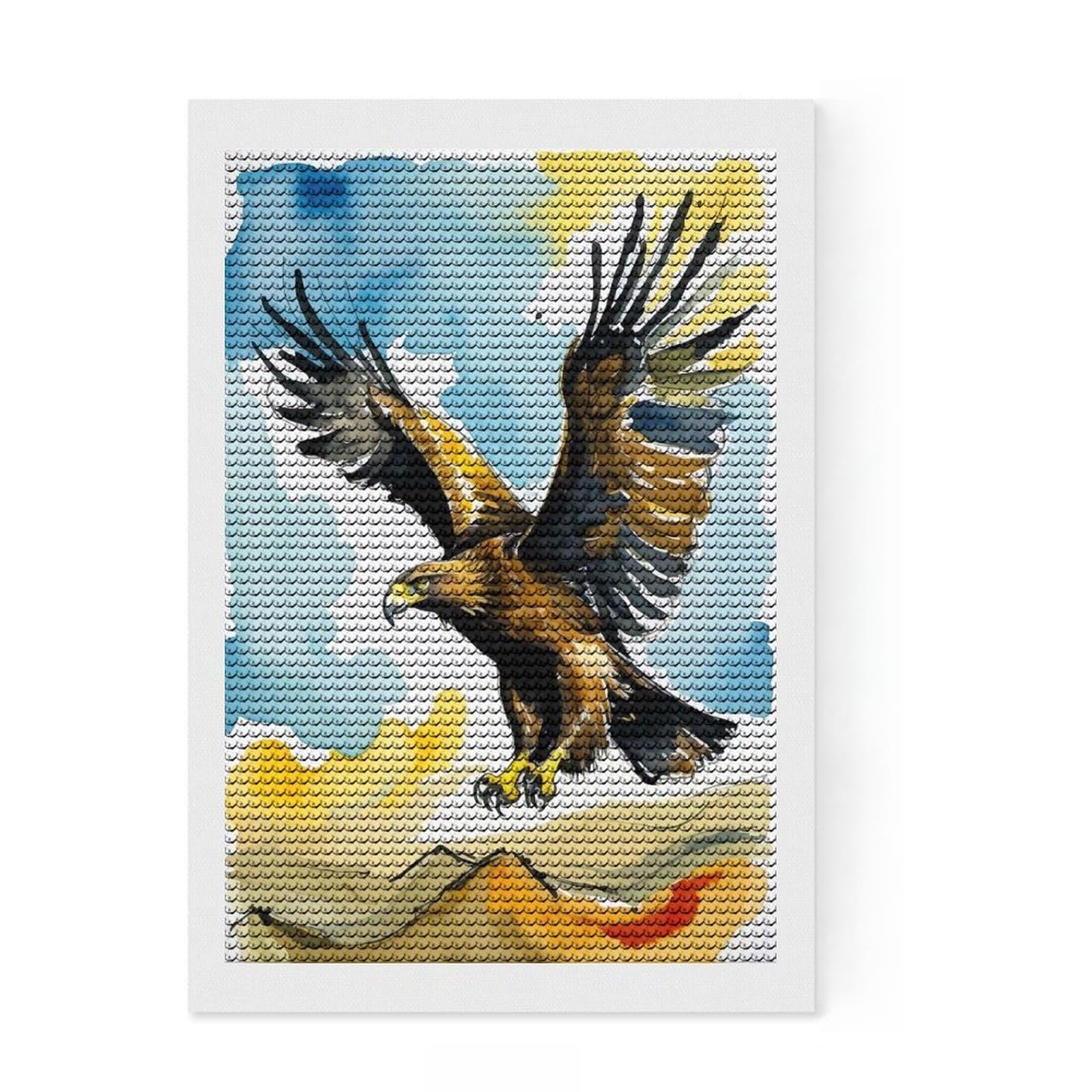 Junmoney Golden Eagle Watercolor Diamond Painting Set 8"x12", Vintage Style Decor, for Beginners, Stress Relief Craft, Christmas Gift
