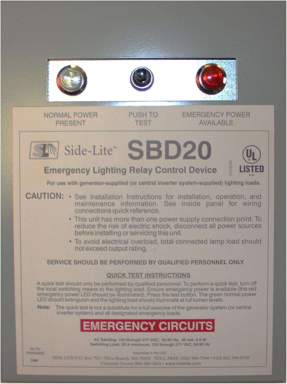 Bodine SideLite SBD20 Emergency Lighting Relay Control Device, ELCU