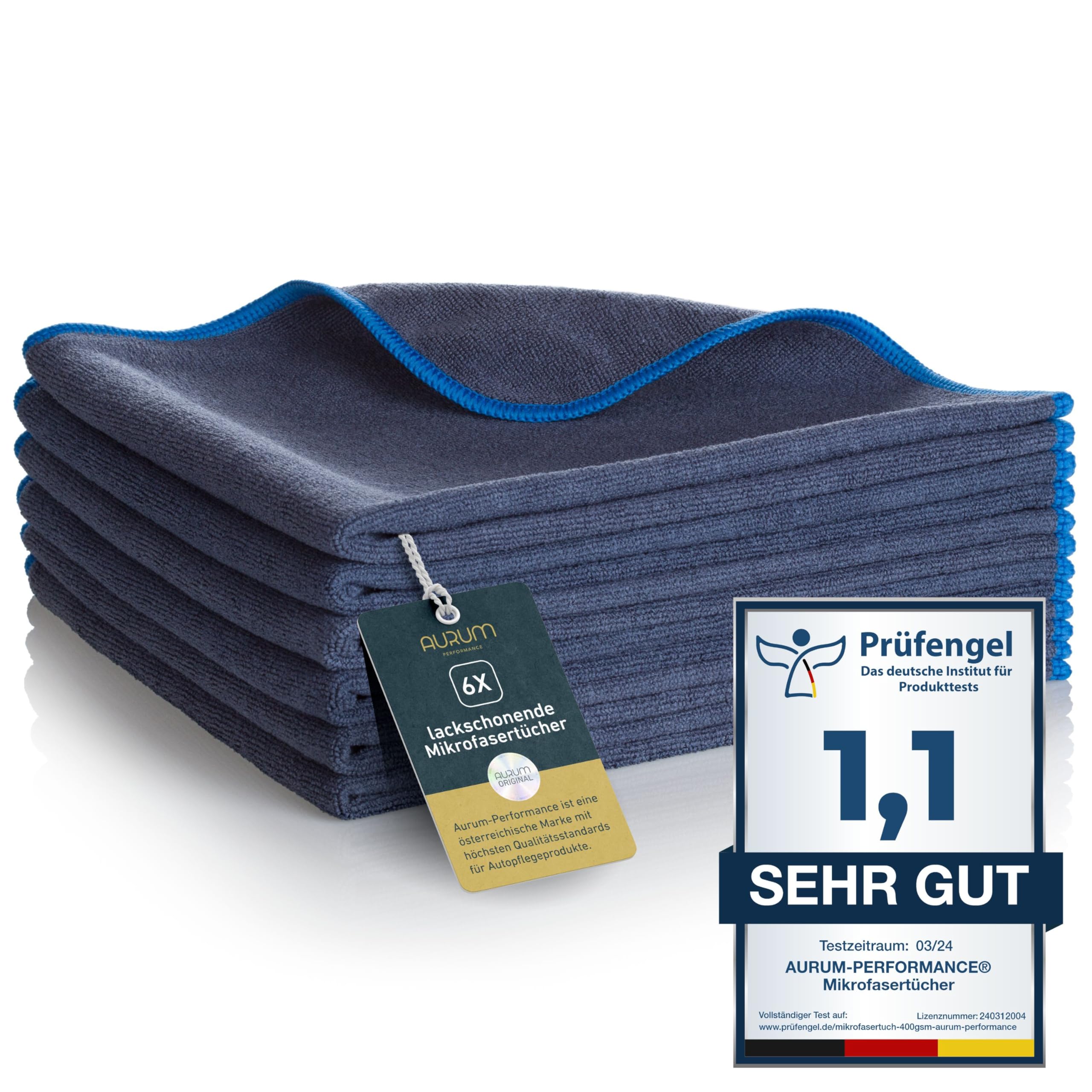 Aurum-Performance® 6er Set Auto Mikrofasertücher 400GSM - Autopflege Poliertuch fusselfrei & Extreme Saugkraft - Allround KFZ Microfasertuch lackschonend