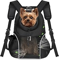 WOYYHO Dog Carrier Backpack for Small Dogs 10-14 lbs - Ventilated Mesh Front/Back Pack with Safety Belt for Hiking Travel Cycling Size L Black