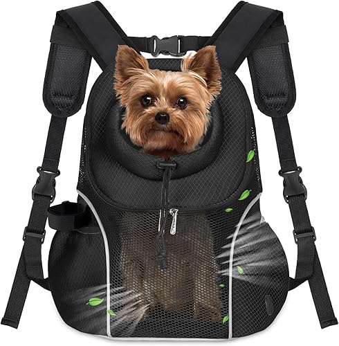 WOYYHO Mochila transportadora para perros pequeños, mochila frontal de malla ventilada para perros con cinturón de seguridad para viajes,