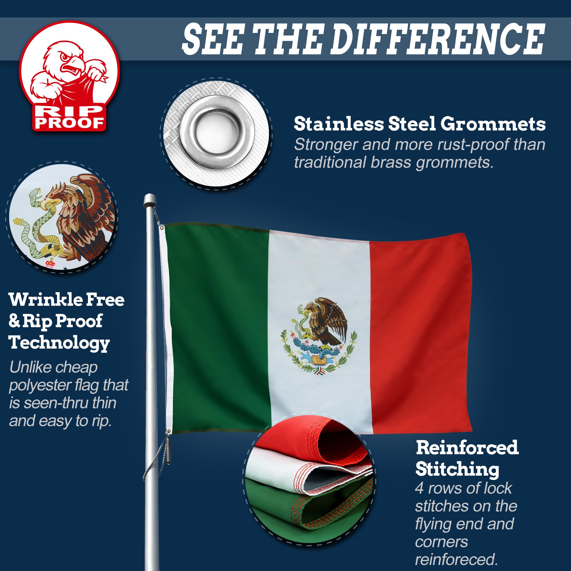 Amazon.com : Anley Rip-Proof Double Sided 3-Ply Mexico Flag 3x5