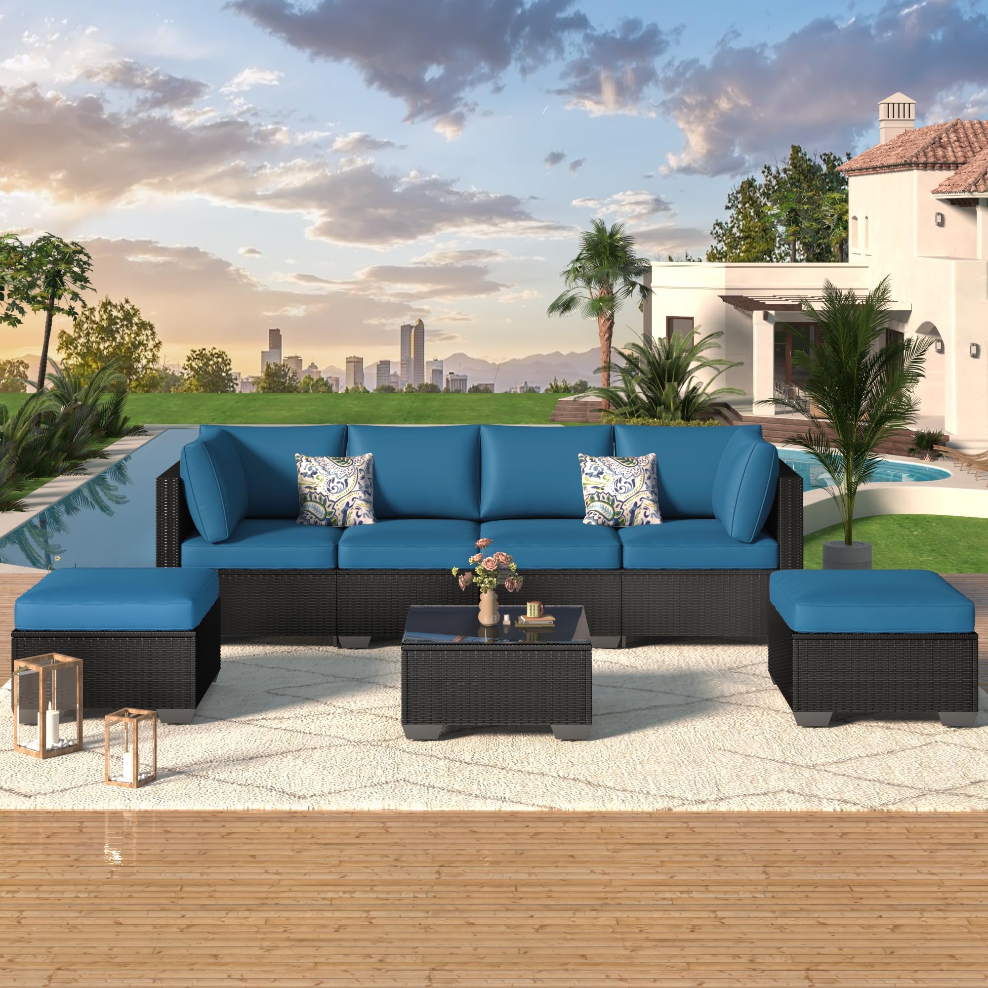 U-MAX 7 Piece Outdoor Patio Furniture Set, PE Rattan Outdoor