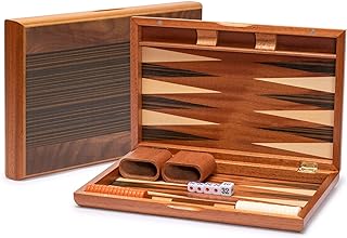 Yellow Mountain Imports Wooden Inlaid Backgammon Game Set, Pasadena - with Acrylic Playing Pieces, Wooden Dice Cups, and 33-Centimeter Folding Board