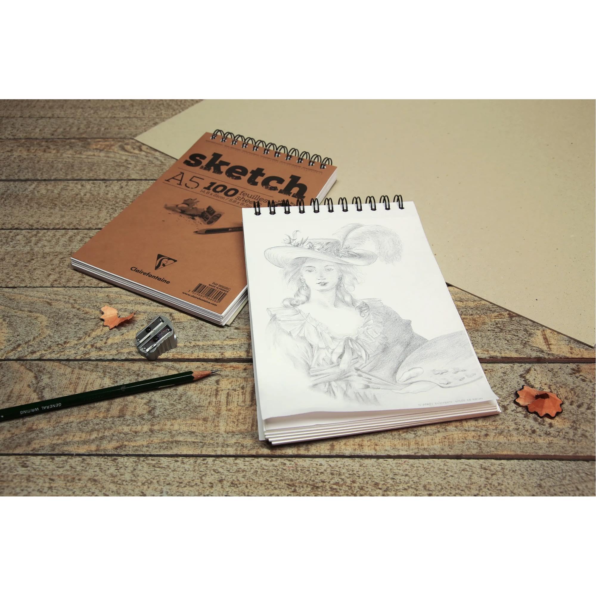 Clairefontaine 96606C – Szkicownik spiralny Sketch – 100 arkuszy białego papieru rysunkowego o bardzo lekkiej fakturze – kartki odrywane – A5 14,8x21 cm – 90 g