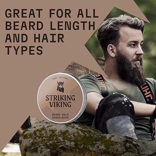 Miniatura 3 de Striking Viking Bálsamo para barba (2 onzas) Set de jabón de sándalo y barba y acondicionador para barba (10 onzas) aroma a sándalo