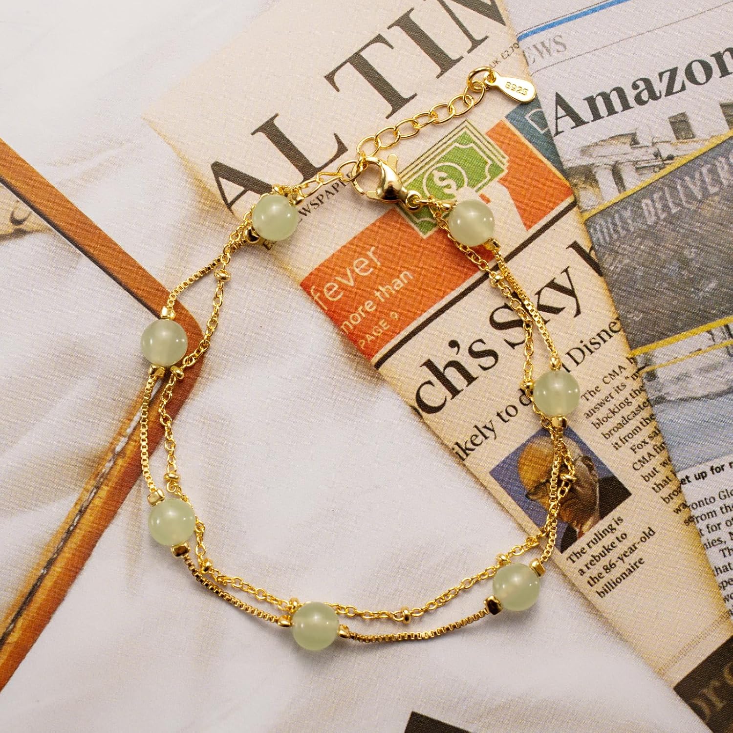 Layered Jade Bead Bracelet for women Stackable Green Jade Chain Bracelet - Image 7
