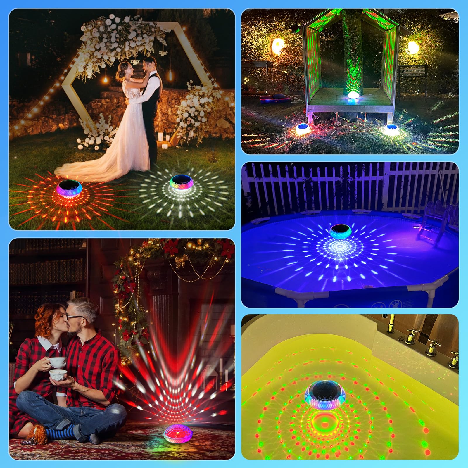 FirstE Schwimmende Pool-Lichter, solarbetrieben, 19,1 cm RGB-dynamische Solar-Pool-Lichter, die schwimmen, oberer und unterer Farbwechsel, schwimmendes Licht für Pool, IP68 wasserdichte Dekoration für