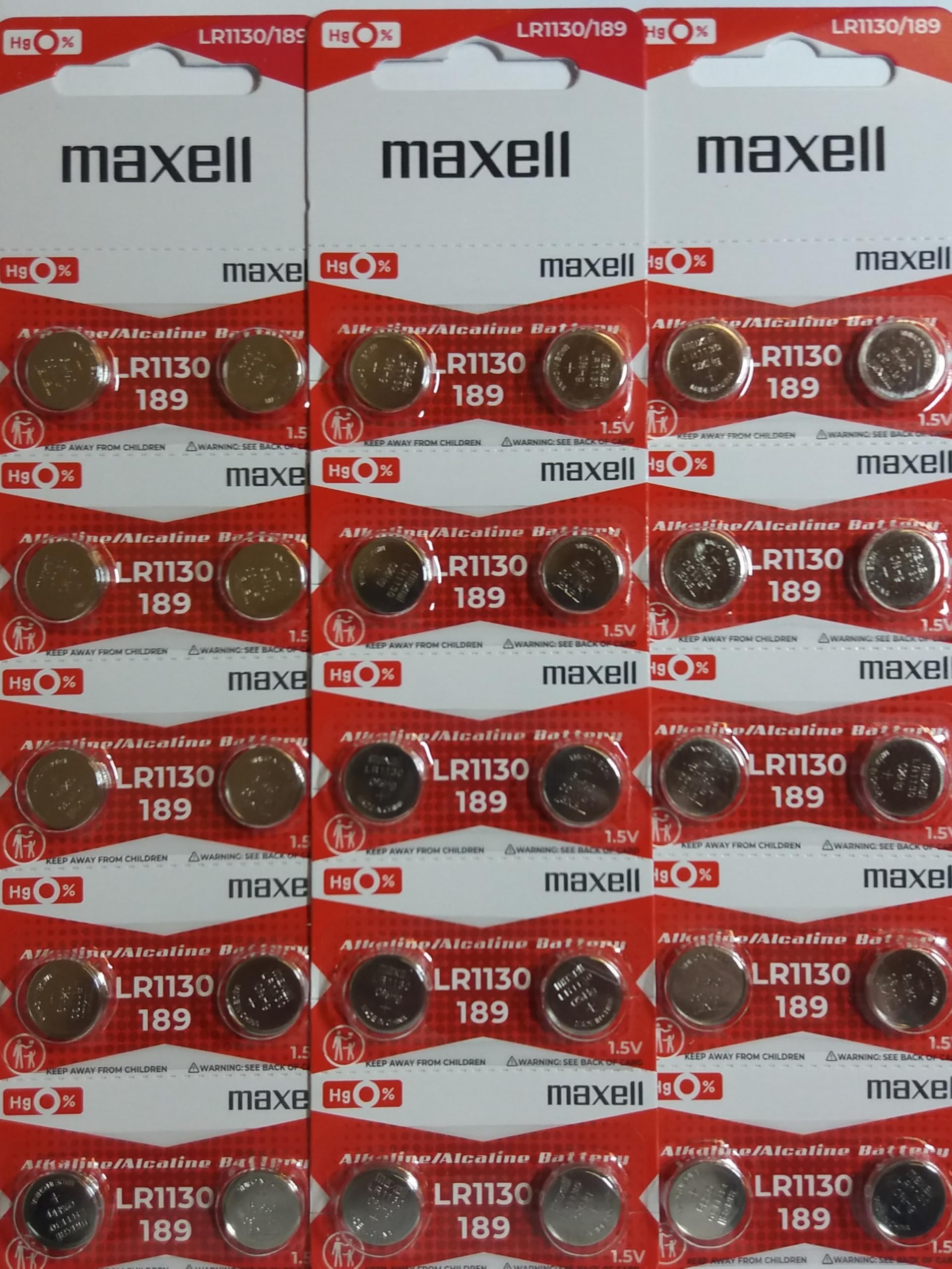 Genuine Maxell LR1130 Alkaline 1.5v Cell Button Battery x 30