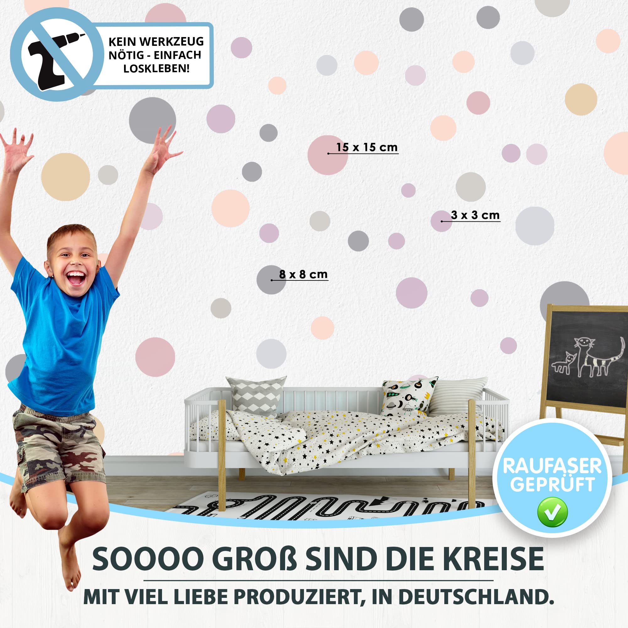 Naklejka ścienna do pokoju dziecięcego 100 punktów - zestaw naklejek ściennych - pastelowe kolory, punkty do przyklejenia naklejka ścienna dekoracja ścienna - folia ścienna, małe dzieci, morela,