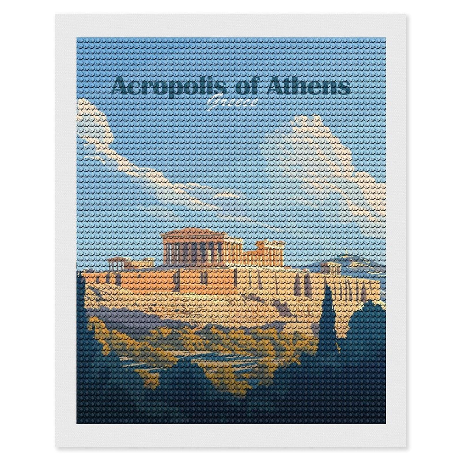 Junmoney Acropolis of Athens Diamond Painting Canvas Set 16"x20", for Adults, Decorate Your Room, Festive Craft Gift, Office Decor
