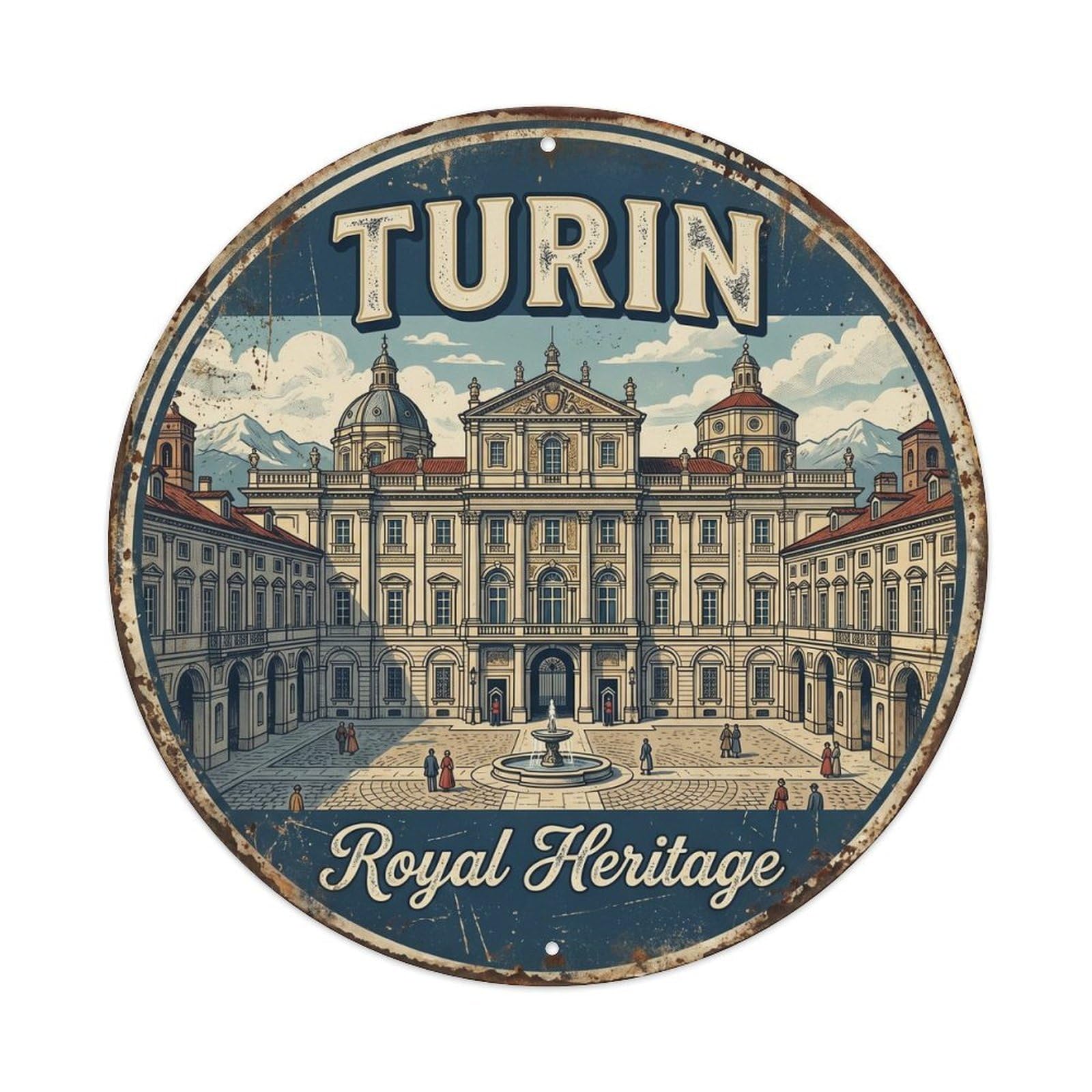 Vintage Travel Royal Turin Italy Metal Tin Sign