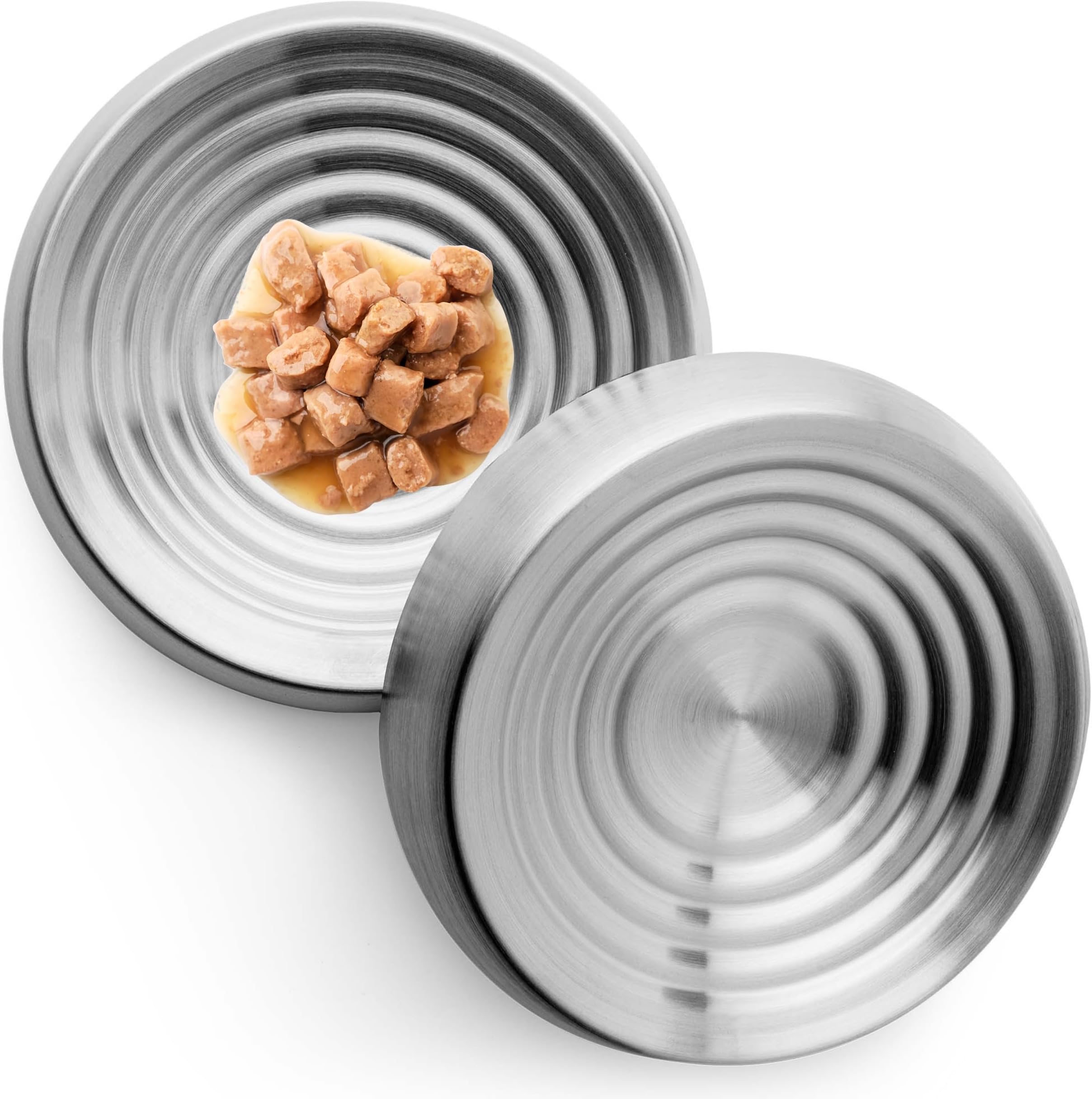 CatGuru Cat Bowls, Whisker Stress Free Cat Food Bowl, Reliefs Whisker Fatigue, Wide Cat Bowl, Non Slip Cat Food Bowls, Shallow Cat Dish, Cat Feeding & Watering Supplies (Set of 2, Stainless Steel)