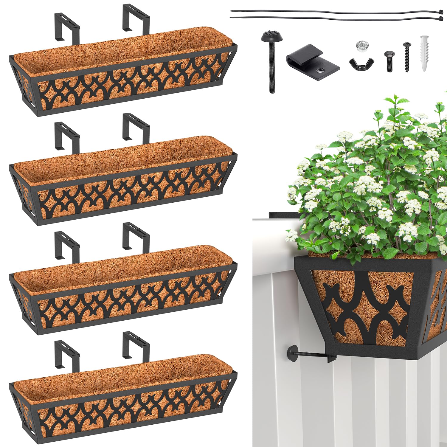 Jardinière suspendue pour balcon avec protection des racines en fibre de coco
