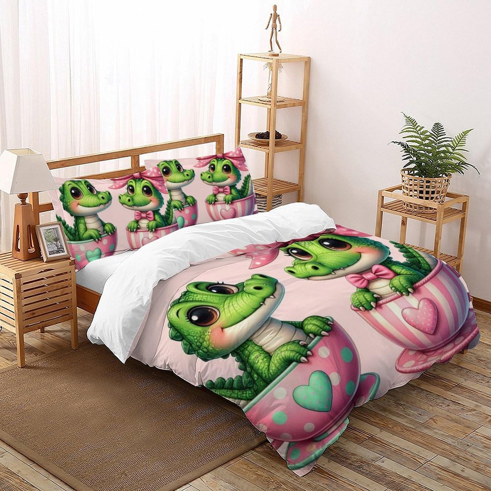 Parure de lit enfant crocodile avec housse de couette 260x220 et ses deux taies