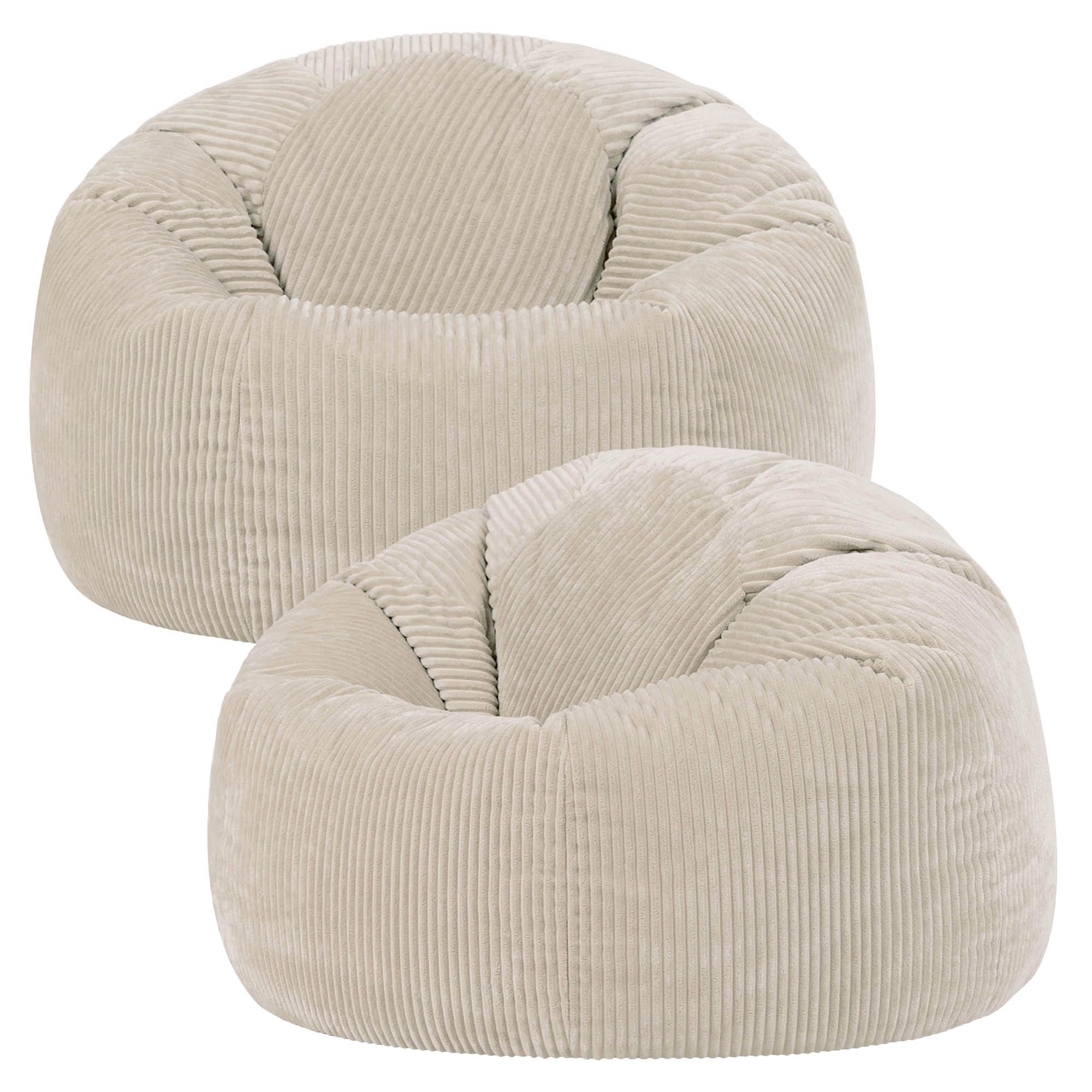 icon Kingston Cord Bean Bag, Set of 2, Stone Beige, Large Adult Bean Bag Chair with Filling Included, Comfy Chair, Living Room Furniture, Bedroom Furniture