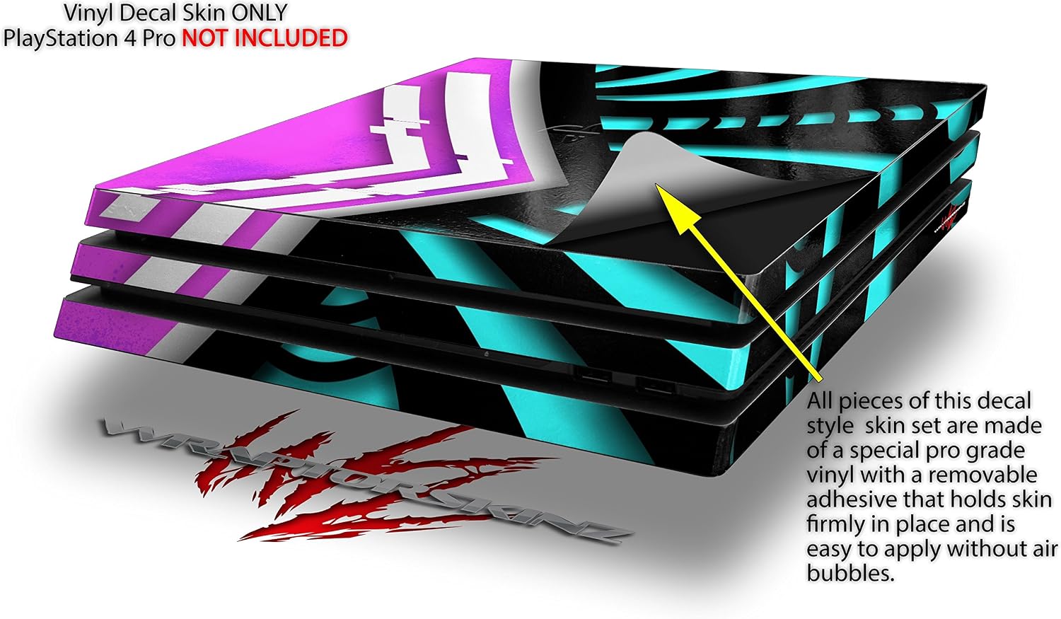 Vinyl Decal Skin Wrap Compatible with Sony PlayStation 4 Pro Console Black Waves Neon Teal Hot Pink