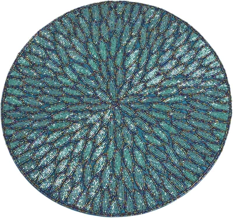 Detail of Blue beaded doily like a Turkish plate in 2023 Seed bead patterns free
