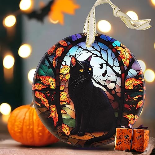 Miniatura 3 de Adornos colgantes Touber para Navidad - Adornos para árbol - Gato negro en noche oscura Gato negro en la noche oscura,Bruja mágica,Luna Gato