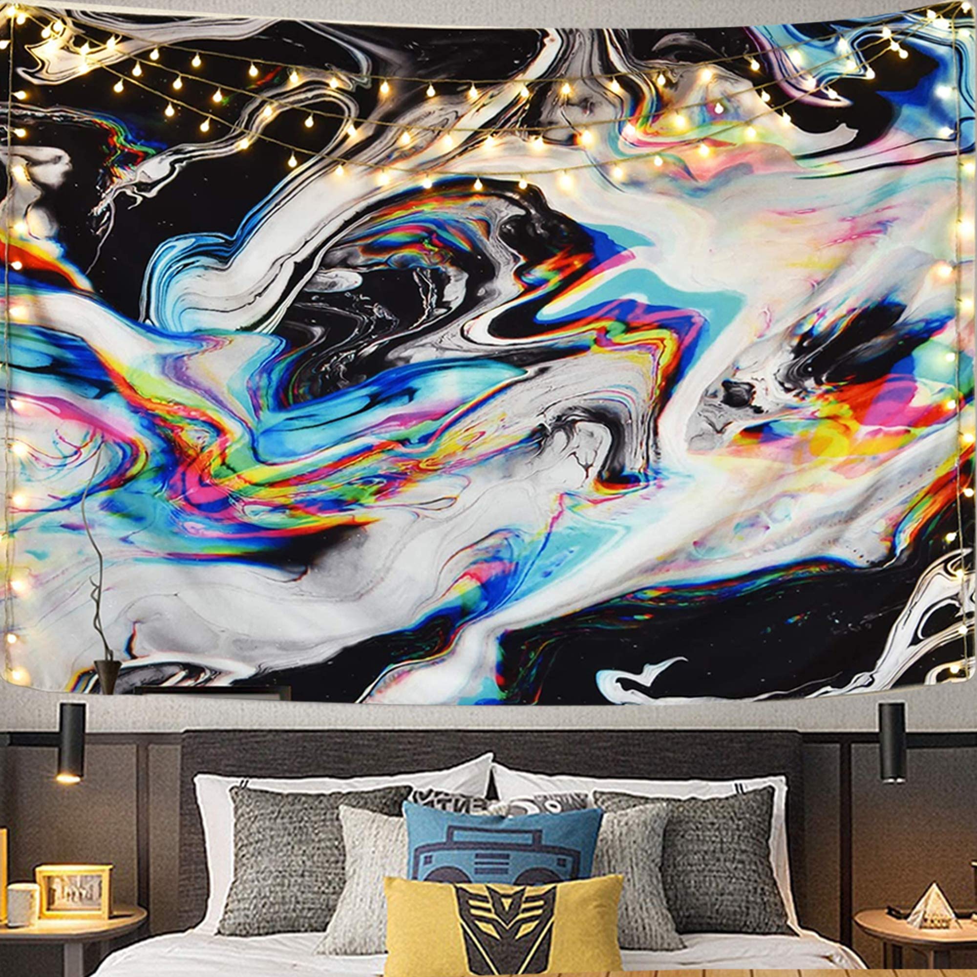 Originalidad Colorful Gouache Tapestry, Psychedelic Art Tapestry Marble Swirl Tapestries, Wall Decoration Natural Landscape Tapestries Room Décor (70.9 x 92.5 inches)