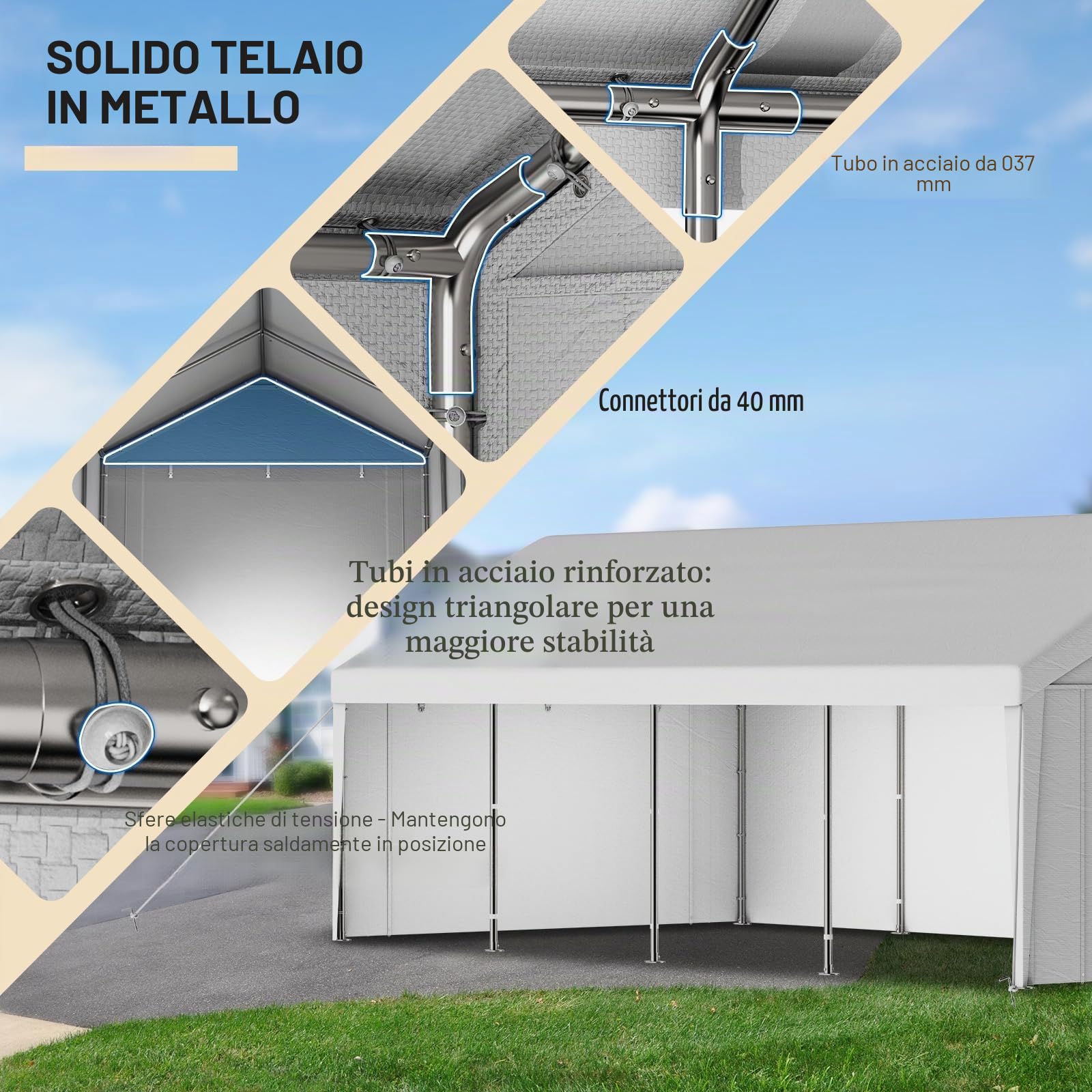 Carport Tenda Garage 4 x 6 m – Tenda da garage impermeabile con pareti laterali rimovibili – Resistente ai raggi UV – Rifugio invernale per auto, SUV, camion, barca, tenda da giardino, garage, bianco