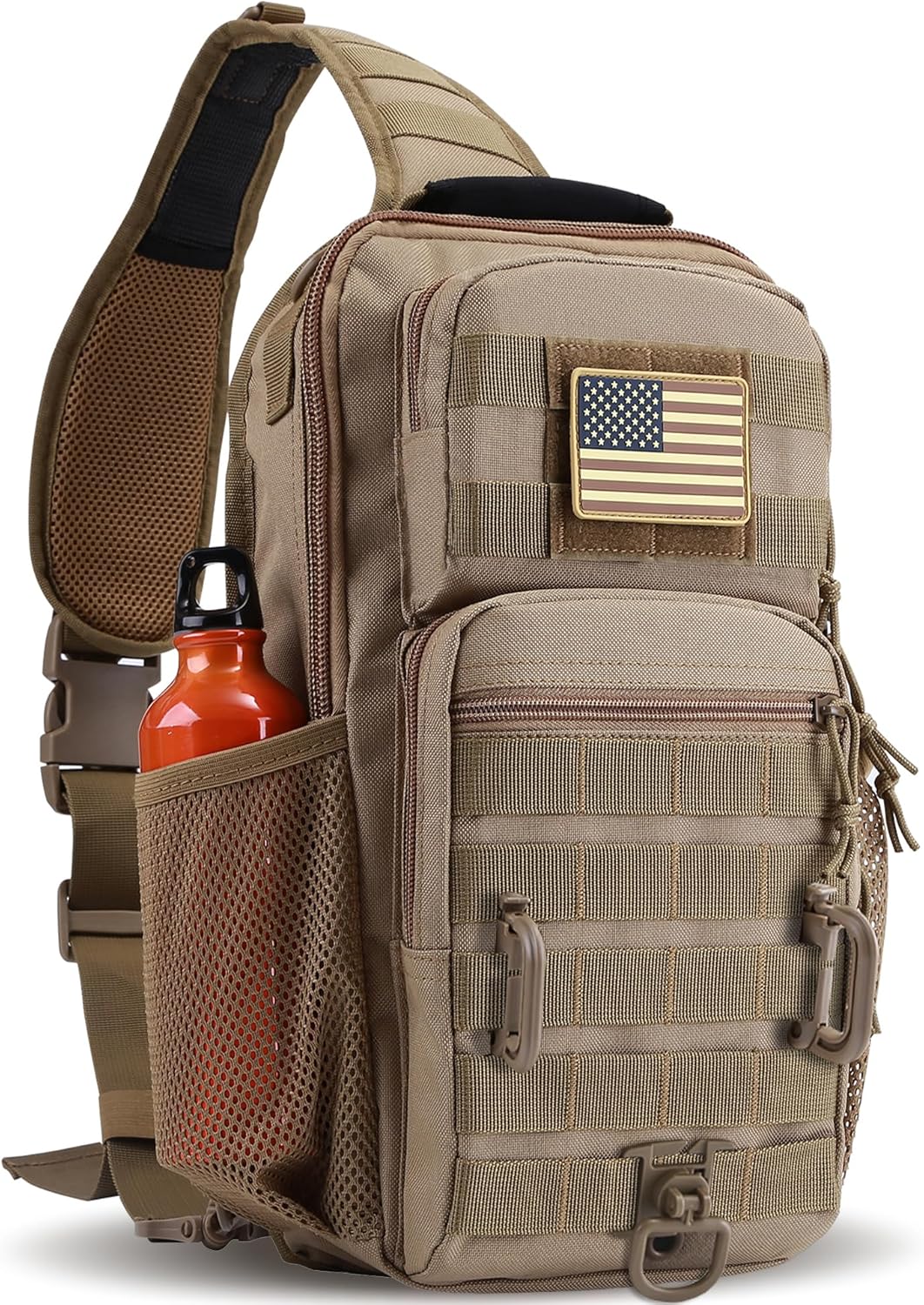 Rover Sling Pack Tactical Shoulder Sling Bag Backpack with Bottle Holder Crossbody Chest Bag, Coyote