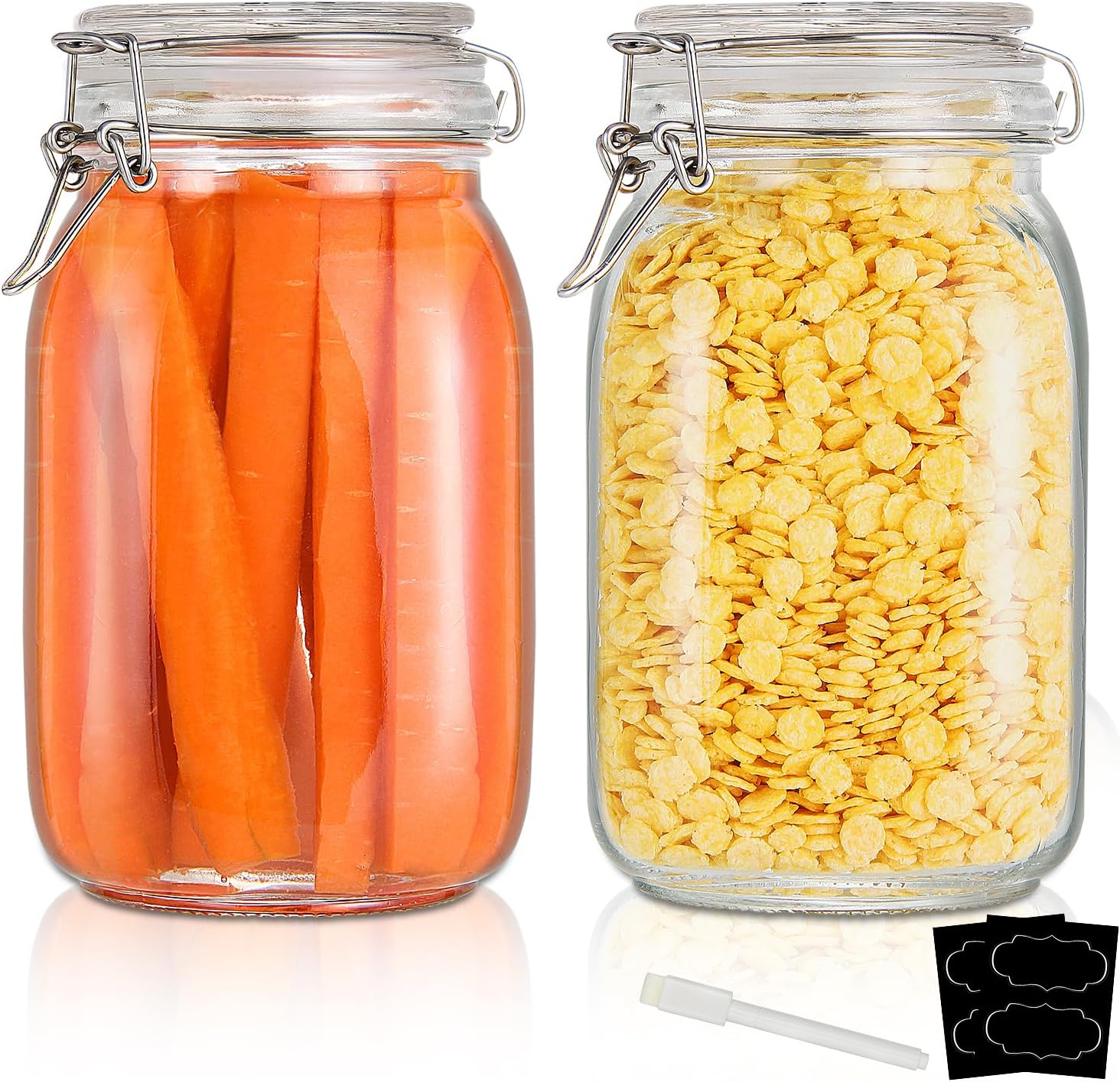Amazon.com: Tebery 4 Pack Clear Wide Mouth Glass Mason Jars with ...
