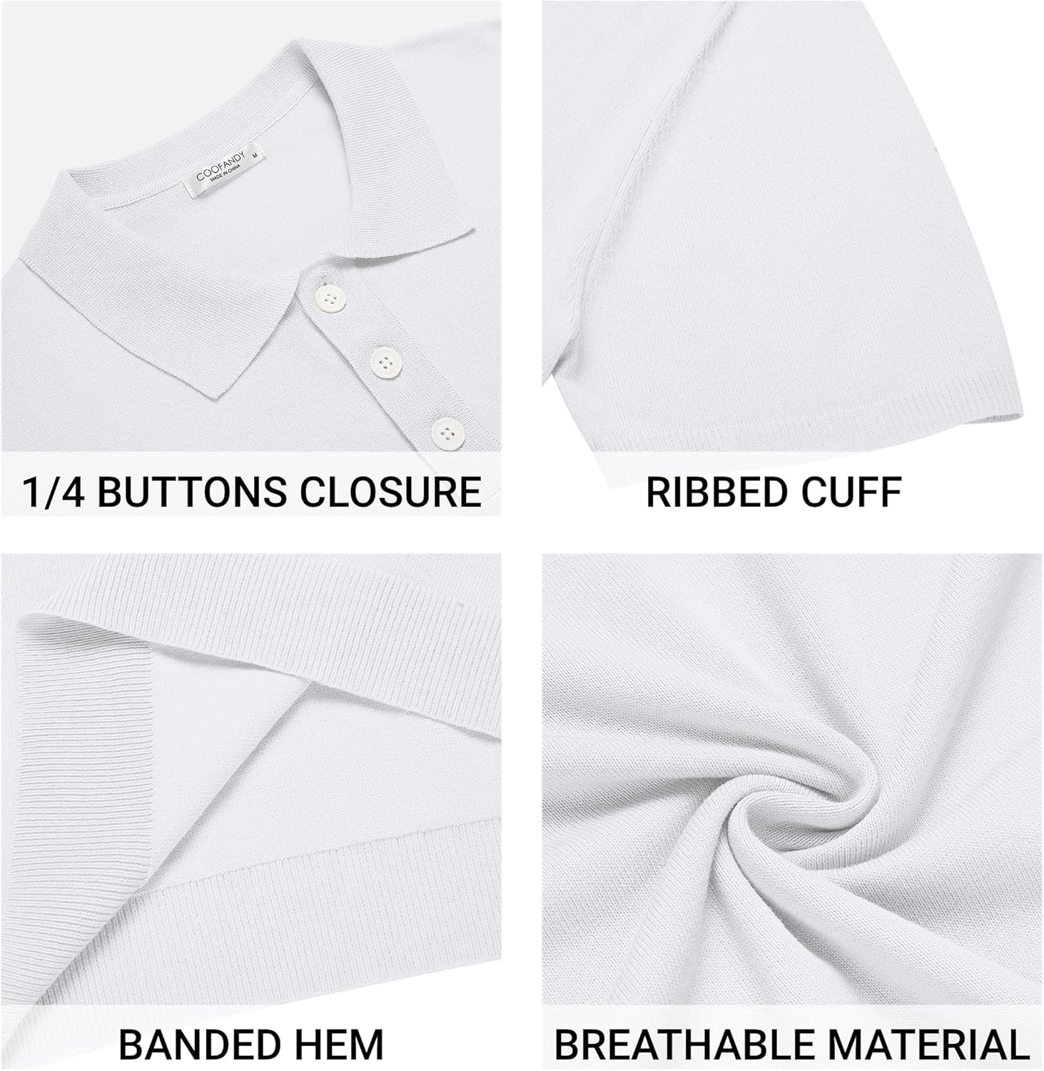 COOFANDY Mens Knit Polo Shirts Casual Short Sleeve Button Down Polo Shirt Classic Golf Shirts - Image 5