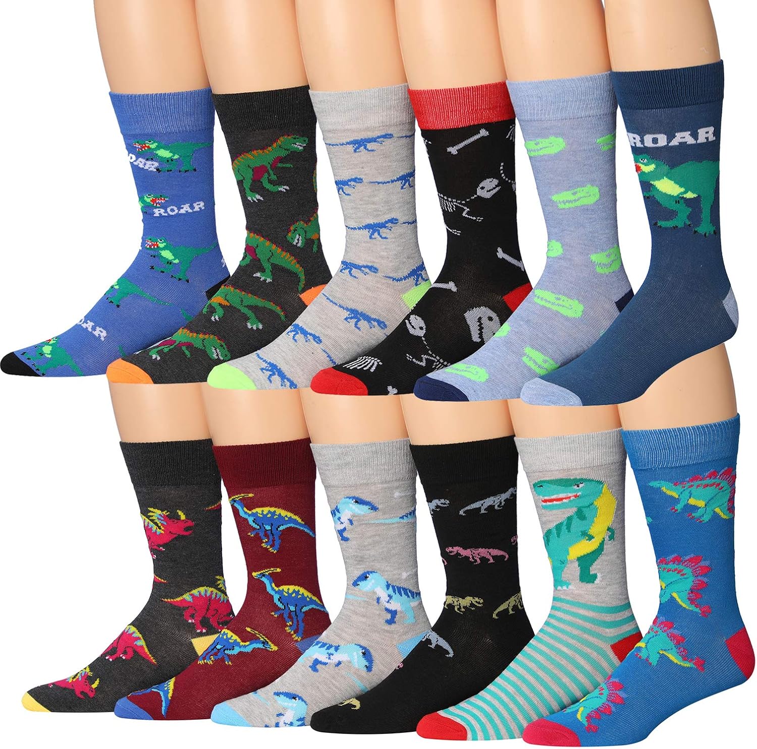 JAMES FIALLO Mens 12-Pairs Funny Funky Crazy Novelty Colorful Patterned Dress Socks