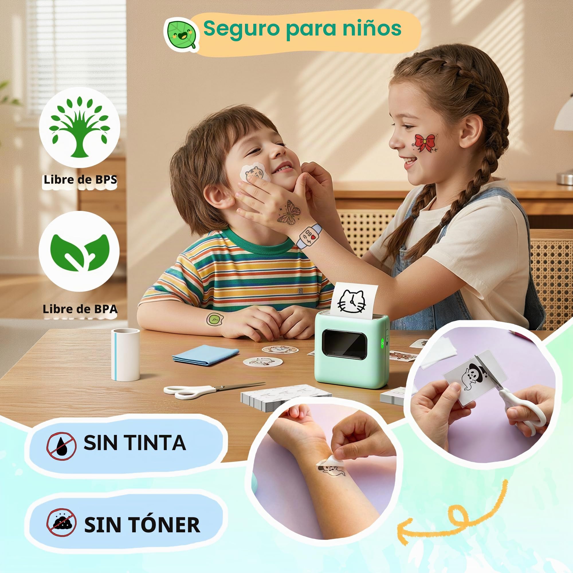 TATTMUSE Regalos Niña 5 6 7 8 9 10 Años, Kit de Impresora Tatuajes para Niños con 40 Hojas y 4 Rotuladores - Manualidades Creativas y Juguetes para Niños de 11 12 Años