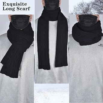 Men Winter Beanie Hat Touchscreen Gloves Scarf Set Warm Fleece Lined
