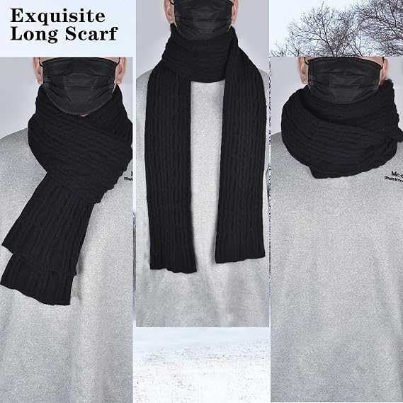 Men Winter Beanie Hat Touchscreen Gloves Scarf Set Warm Fleece Lined