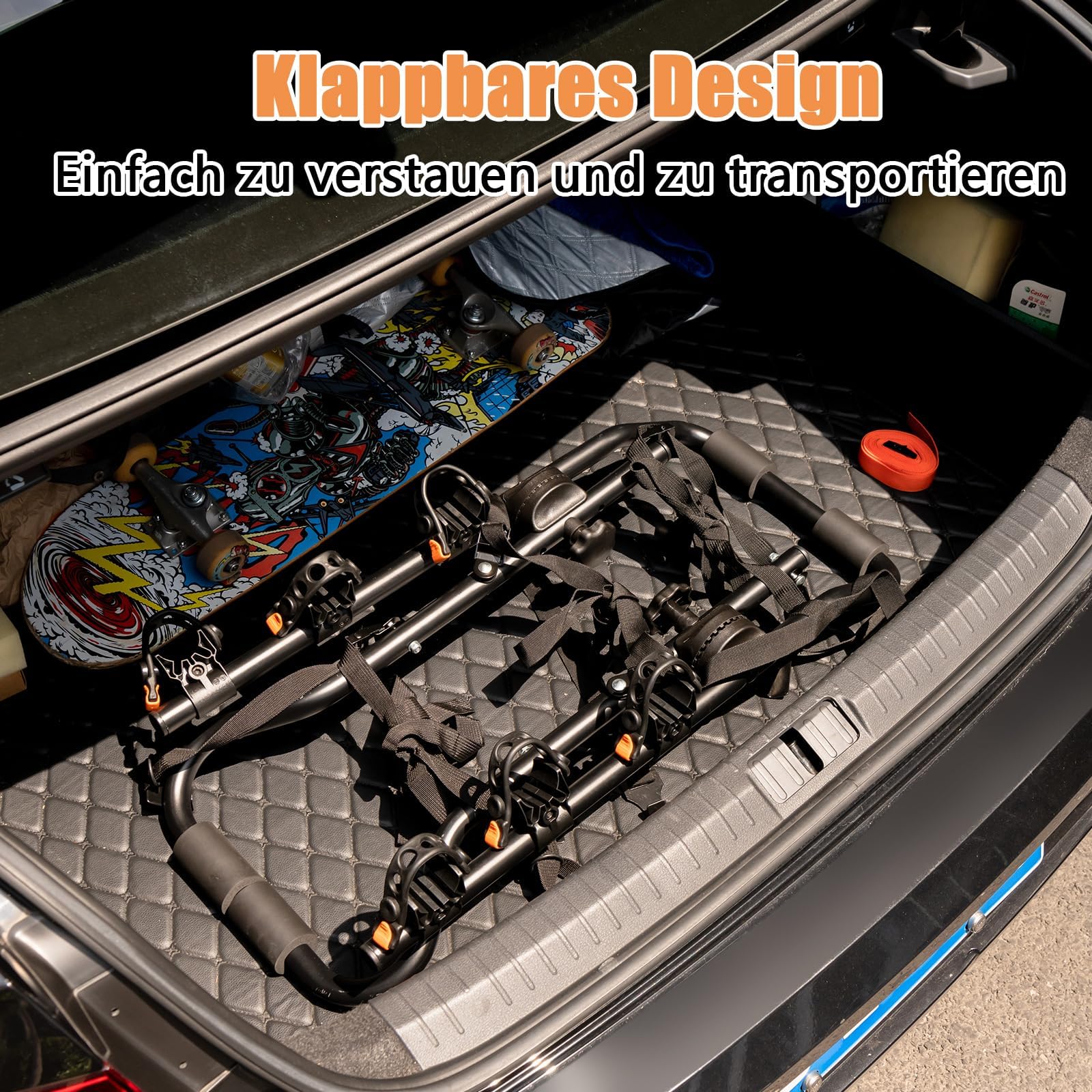 COSTWAY Kofferraum Fahrradträger für 3 Fahrräder, Heckklappenfahrradträger klappbar mit Verstellbarer Länge, Höhe & Winkel, Heckklappenträger bis 45 kg, für Autos, LKWs, SUVs & Minivans