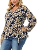 Agnes Orinda Plus Size Blouse for Women Floral Wrap Chiffon Long Sleeve Tops 1X Navy Blue