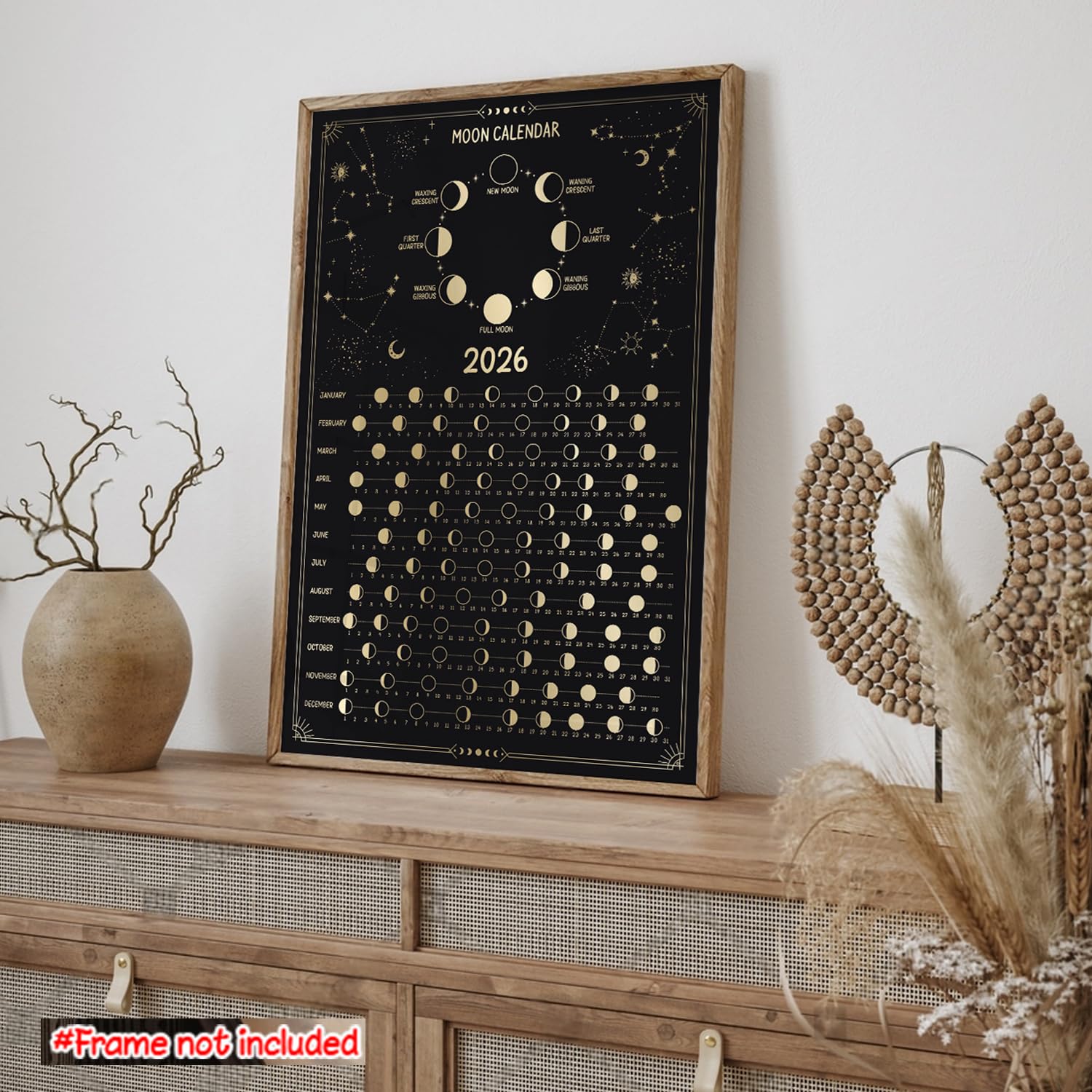Amazon.com: Moon Calendar Lunar 2026 Poster, 12x18 Inches Unframe
