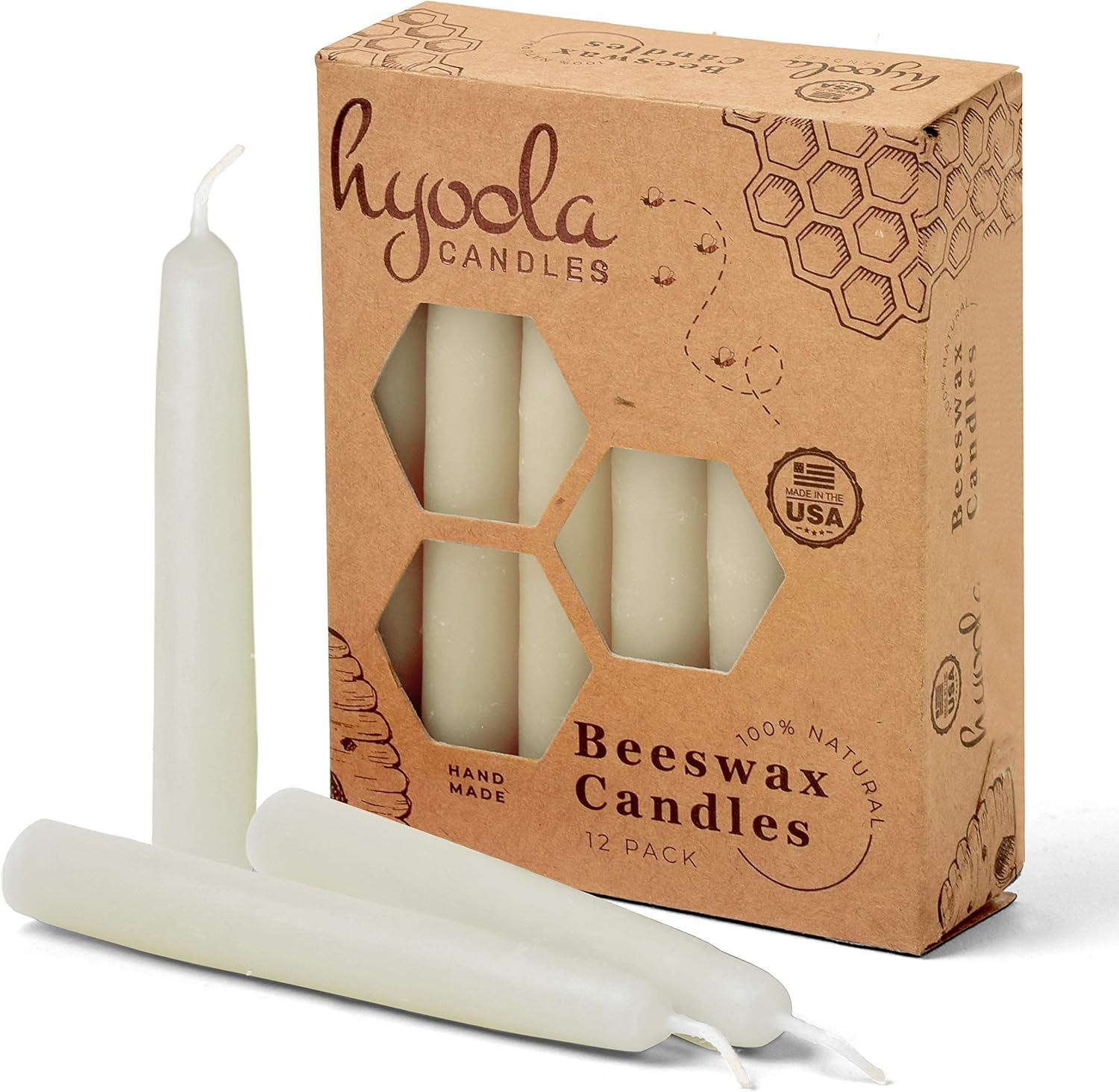 Hyoola Beeswax Candles 12 Pack All Natural 100 Beeswax