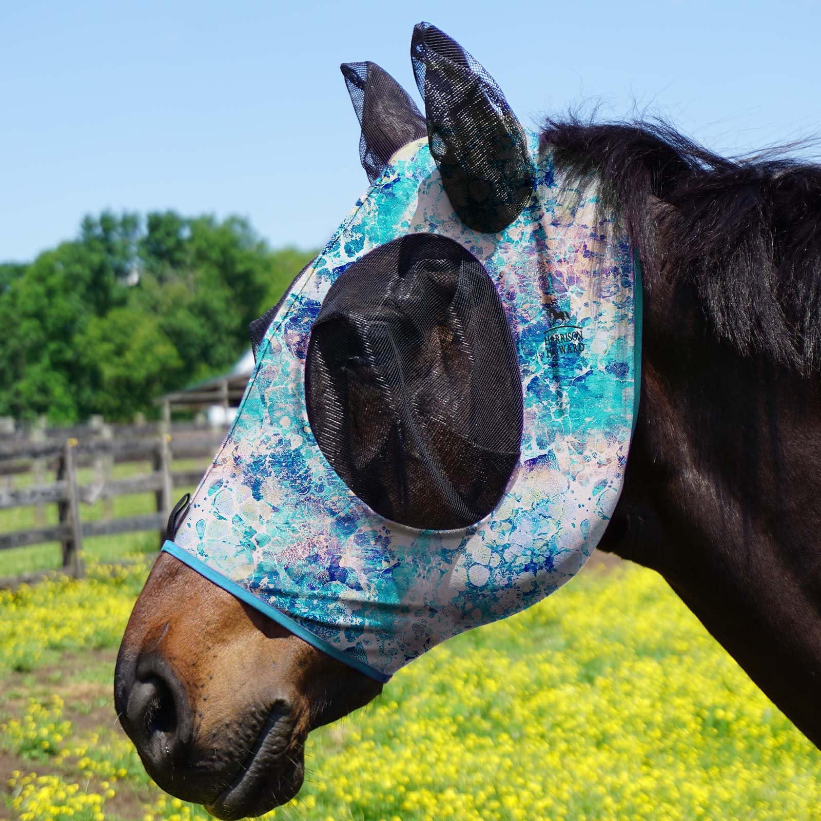 Harrison Howard Super Comfort Stretchy Fly Mask Large Eye Space with UV Protection Soft on Skin with Breathability- Azure Blue M — view 19