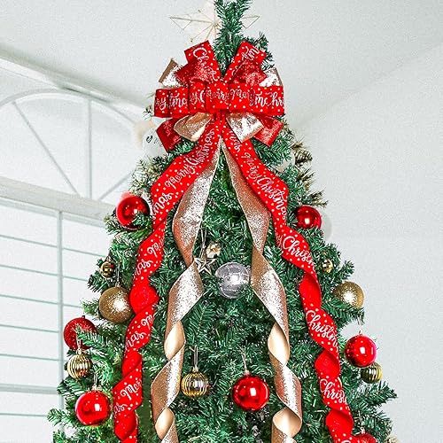 Miniatura 3 de Decoración para árbol de Navidad, lazo de corona de Navidad de 45 x 12 pulgadas, lazo grande de Navidad con letras estampadas para árbol de Navidad,