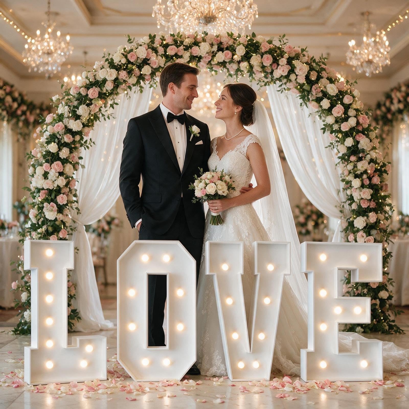 LOVE Leuchtbuchstaben Marquee Hochzeit Verlobung Heiratsantrag Deko | KT-Schaumplatte Vorgecutt, Leichter Aufbau, Kabellos, Leicht, for Polterabend Deko(Cool white,100cm)